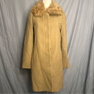 Banana Republic Womens Coat Wool Size S Tan Shearling Lamb Collar Luxury